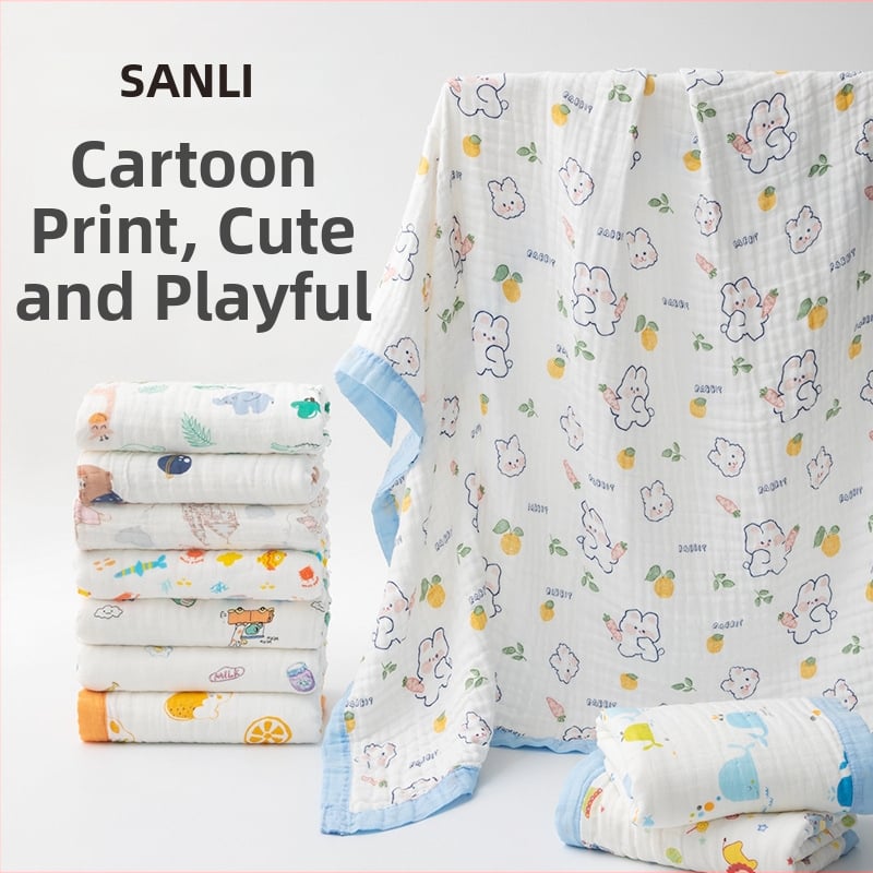 Sanli prosop de baie pentru bebeluș din bumbac 100%, tifon, șase straturi, margine lată, 300–400 g