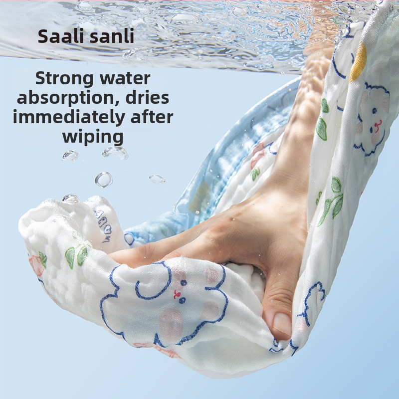 Sanli prosop de baie pentru bebeluș din bumbac 100%, tifon, șase straturi, margine lată, 300–400 g