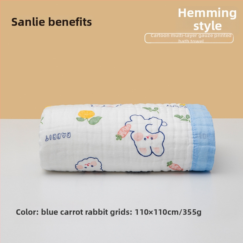 Sanli prosop de baie pentru bebeluș din bumbac 100%, tifon, șase straturi, margine lată, 300–400 g