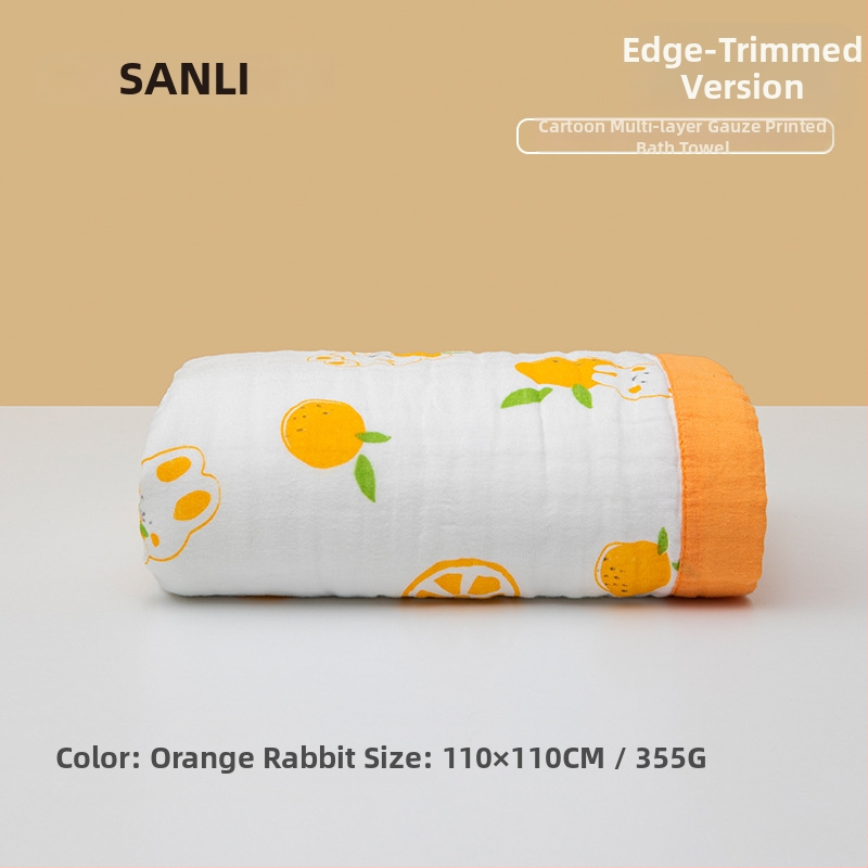 Sanli prosop de baie pentru bebeluș din bumbac 100%, tifon, șase straturi, margine lată, 300–400 g