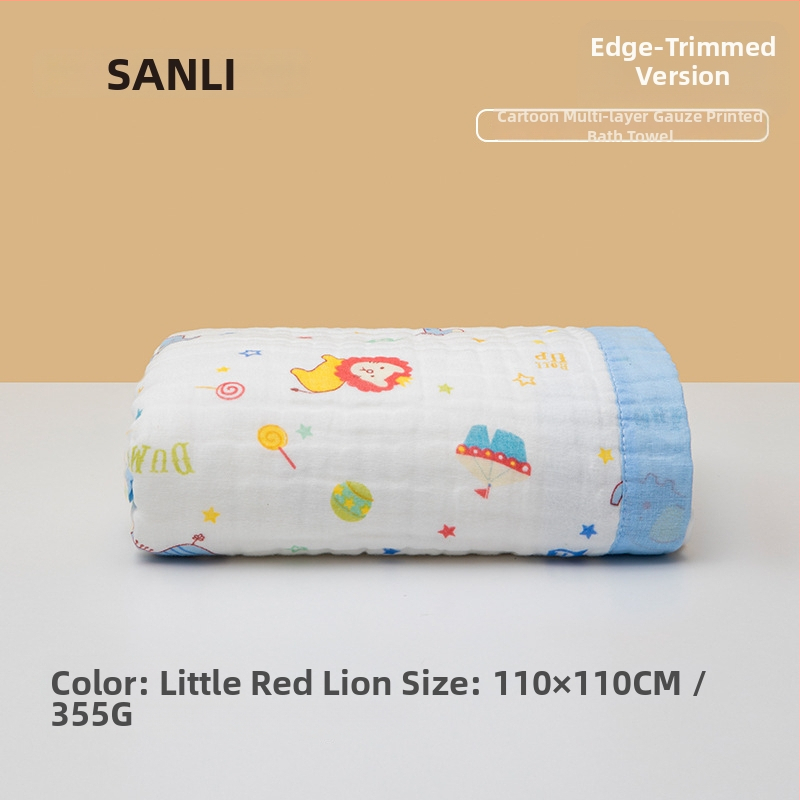 Sanli prosop de baie pentru bebeluș din bumbac 100%, tifon, șase straturi, margine lată, 300–400 g