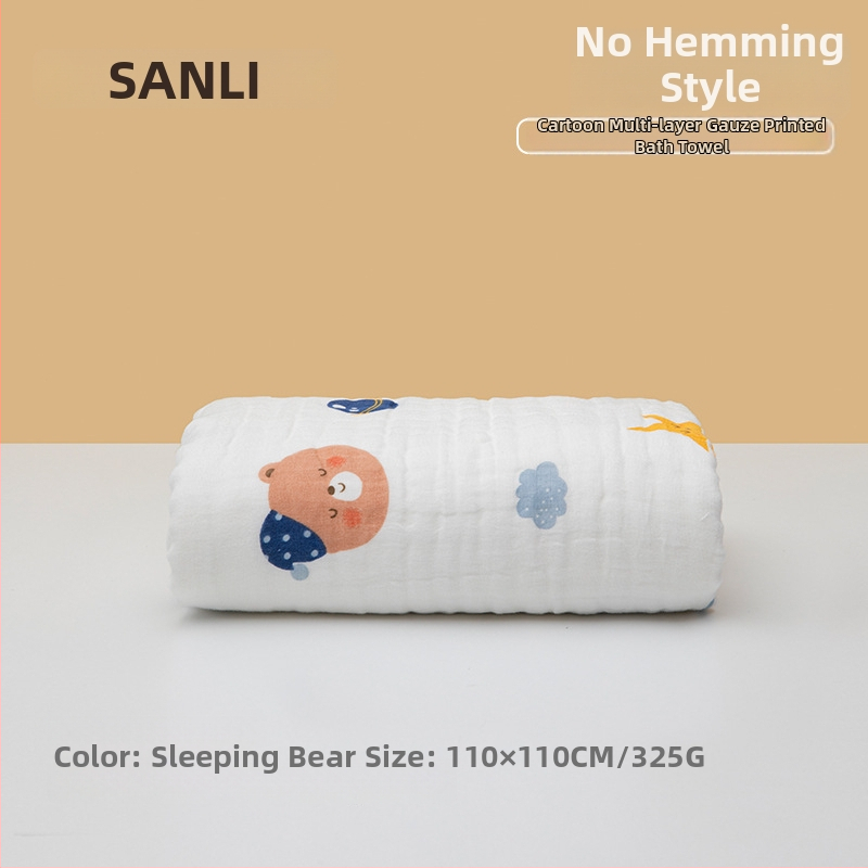 Sanli prosop de baie pentru bebeluș din bumbac 100%, tifon, șase straturi, margine lată, 300–400 g