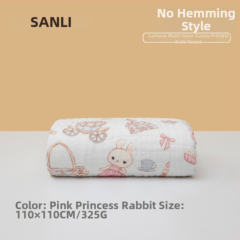 Sanli prosop de baie pentru bebeluș din bumbac 100%, tifon, șase straturi, margine lată, 300–400 g