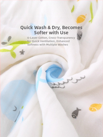 Zīdaiņu vannas dvielis - sešu slāņu gāze, 100% kokvilna, zīdaiņiem 0–1 gads, dzīvnieku raksts