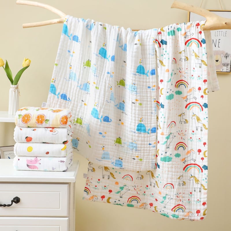 Кърпа за баня от шестслойна марля, 100% памук, стил за двама, 150D прежда, принт