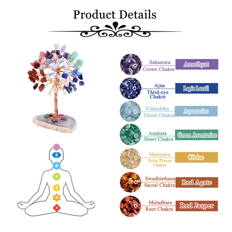 Čakras septiņu agatīta akmeņu koka pamats ar vadu; pulvera kristāls; dabīgs materiāls; dabīga virsma; mūsdienīgs minimālisma stils; 55 g