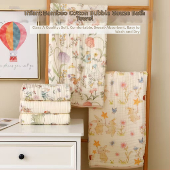 Kohandatud kuuekihiline bambus-puuvillane beebi vannirätik - 300–400 g, kiire imendumine (0–5 s), lõng ply