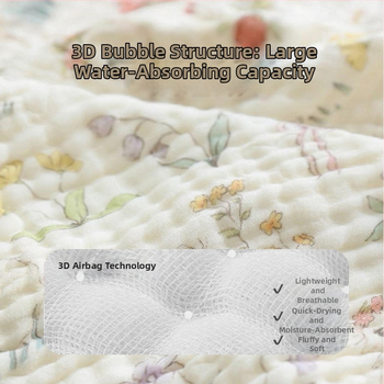 Kohandatud kuuekihiline bambus-puuvillane beebi vannirätik - 300–400 g, kiire imendumine (0–5 s), lõng ply