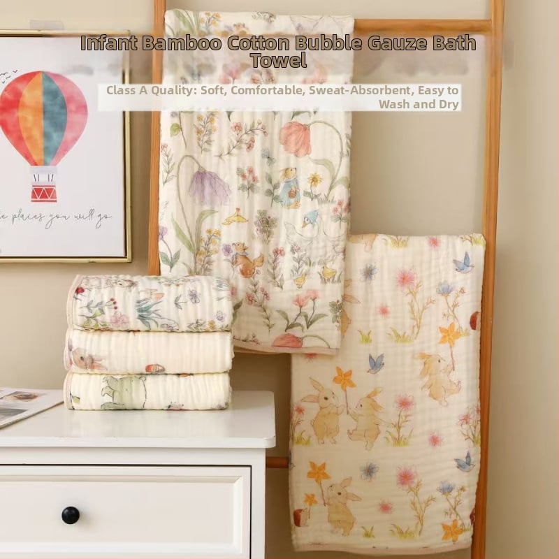 Pielāgota sešu slāņu bambusa-pamatu bērnu vannas dvielis - 300–400 g, ātra uzsūkšanās (0–5 s), pavedienu ply