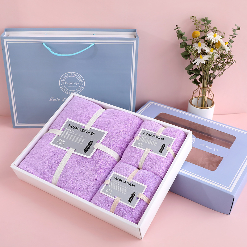 Τρία σετ πετσέτες από κοραλλοφλίς σε κουτί δώρου – απαλές, 280 g/m², με προσαρμοσμένο λογότυπο, Elegant Shading