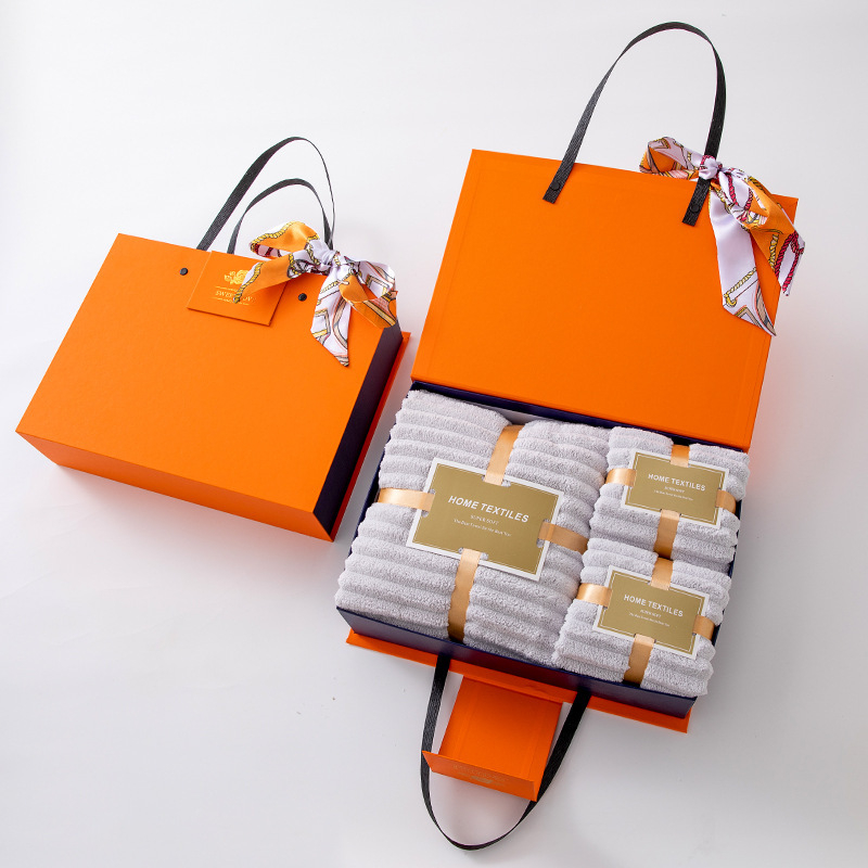 Chenyi Coral Fleece törölközők ajándékdobozban — három darabos készlet, nedvszívó fürdő- és testtörölközők, ajándékdobozos csomagolás, logó nyomtatása elérhető