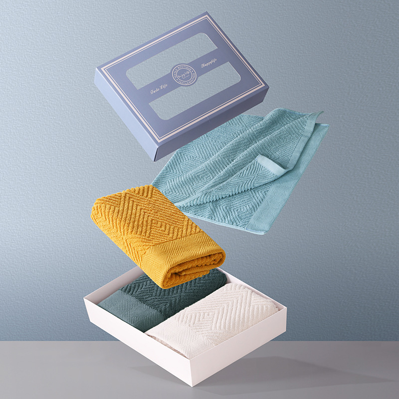 Drizzle Törölköző Ajándékdoboza Készlet — Pamut Jacquard, Nedvszívó, 60s Szál, Sima Szövés, 50–80 g