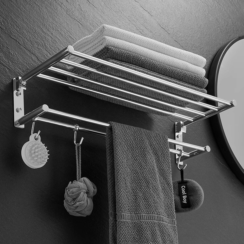 Divstāvu saliekams dvieļu statīvs – 304 nerūsējošais tērauds, spīdīga pārklājums, 10 kg slodze, moderns minimālisma stils.