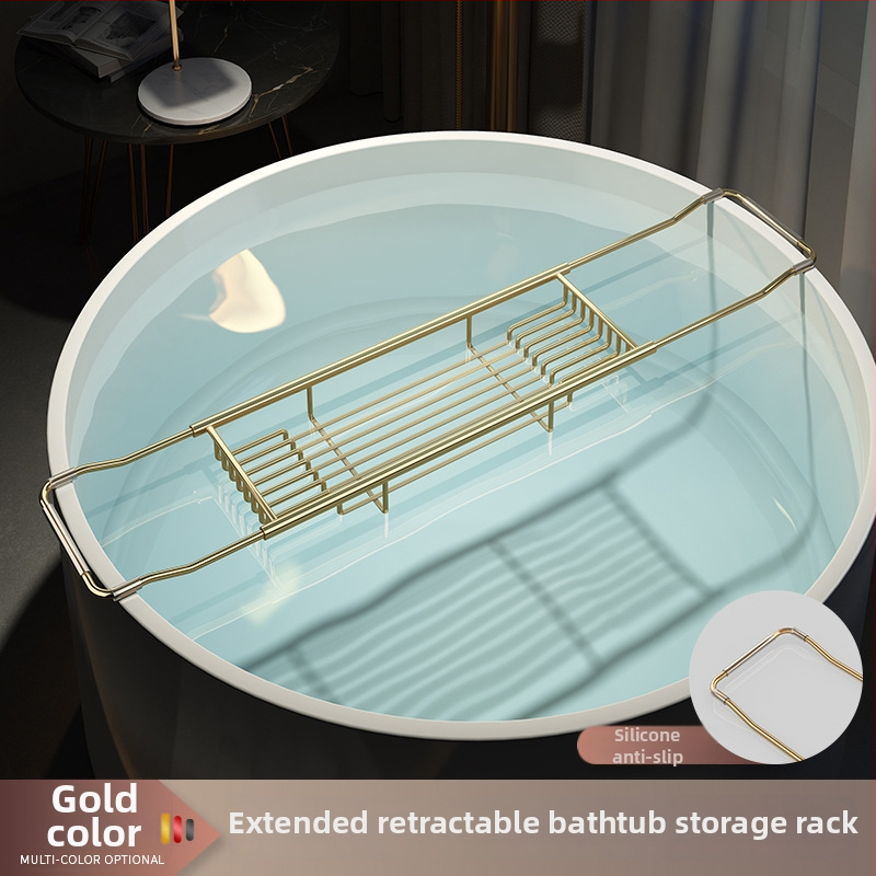 Разширяем държач за вана със сгъваем поднос за телефон, неръждаема стомана, електроплакиран финиш, модел YGJ, един слой, модерен минималистичен стил