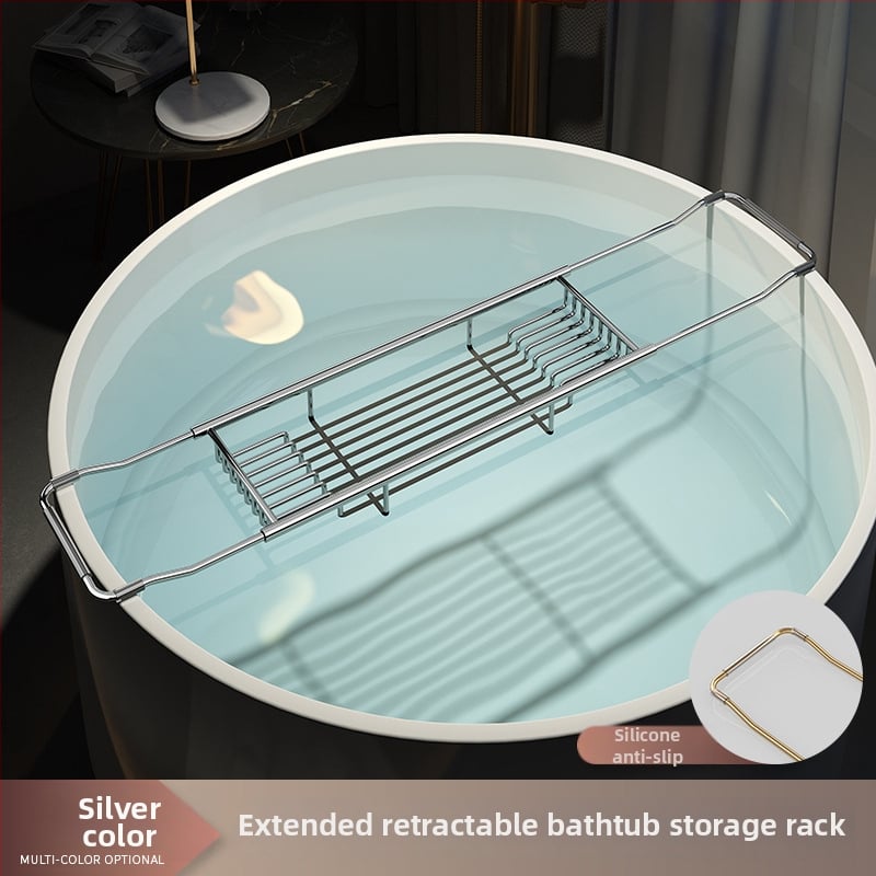 Разширяем държач за вана със сгъваем поднос за телефон, неръждаема стомана, електроплакиран финиш, модел YGJ, един слой, модерен минималистичен стил