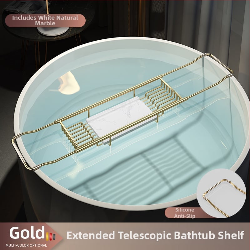 Разширяем държач за вана със сгъваем поднос за телефон, неръждаема стомана, електроплакиран финиш, модел YGJ, един слой, модерен минималистичен стил