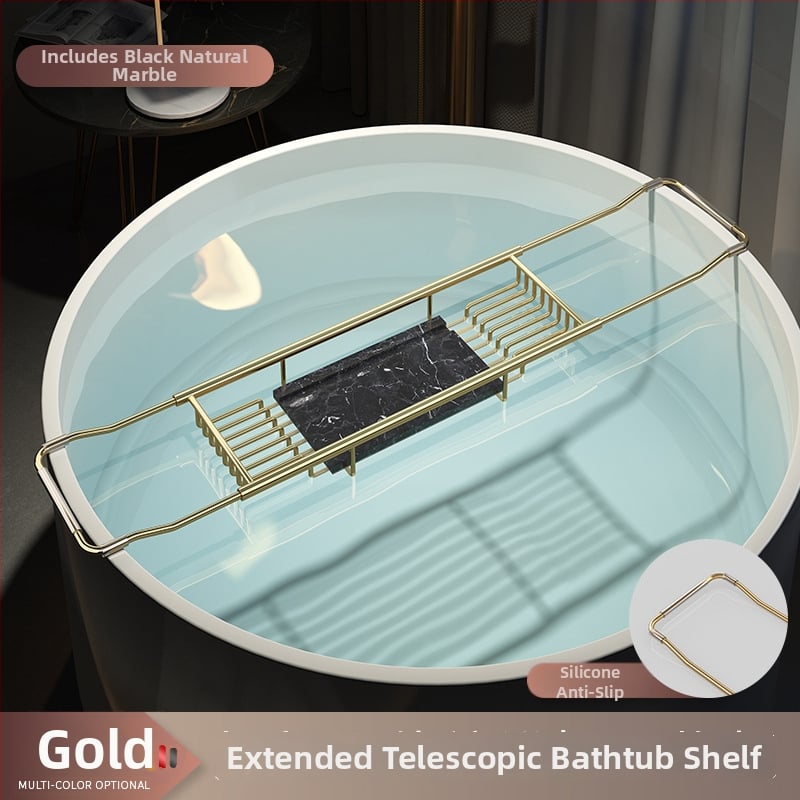 Разширяем държач за вана със сгъваем поднос за телефон, неръждаема стомана, електроплакиран финиш, модел YGJ, един слой, модерен минималистичен стил