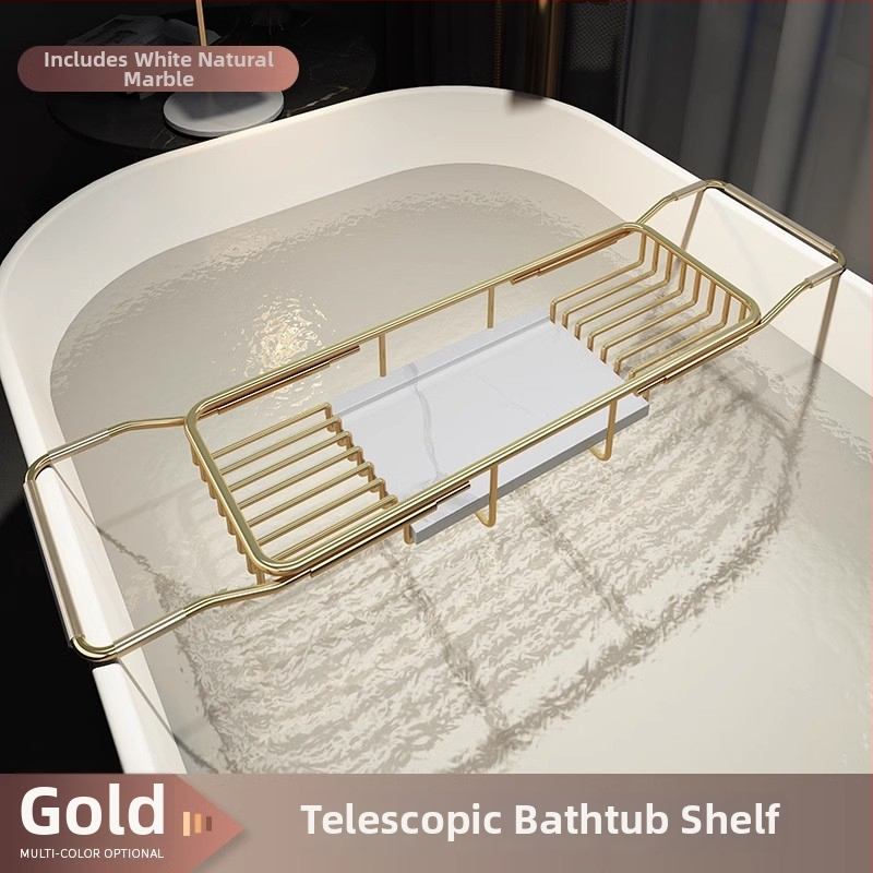 Разширяем държач за вана със сгъваем поднос за телефон, неръждаема стомана, електроплакиран финиш, модел YGJ, един слой, модерен минималистичен стил