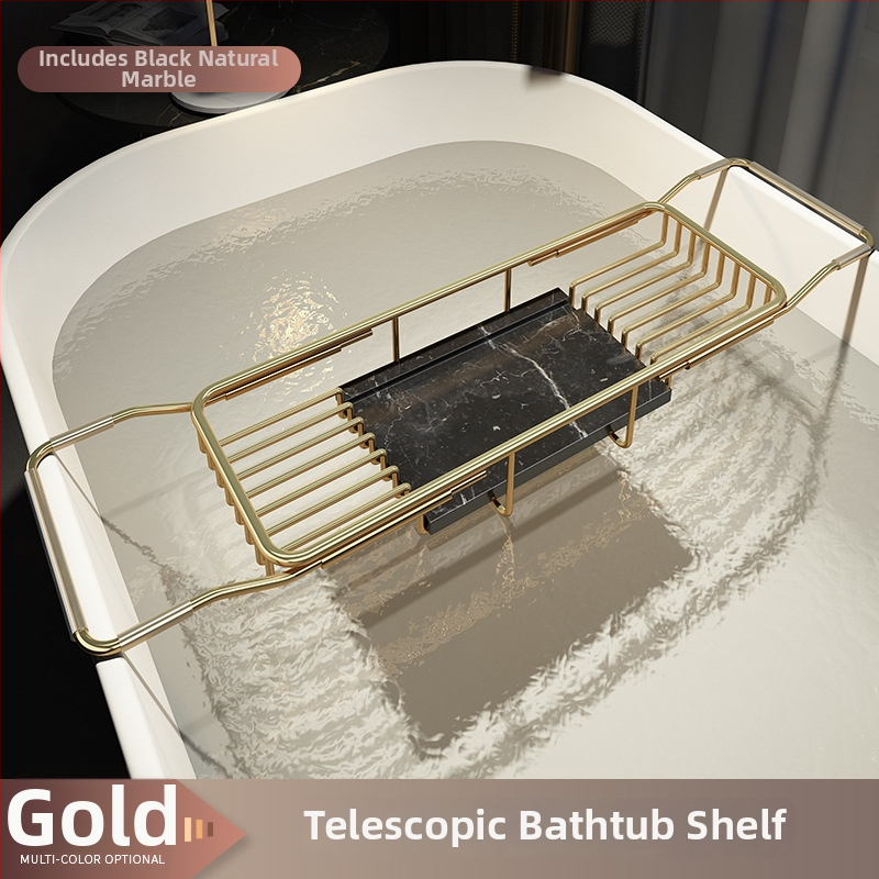 Разширяем държач за вана със сгъваем поднос за телефон, неръждаема стомана, електроплакиран финиш, модел YGJ, един слой, модерен минималистичен стил