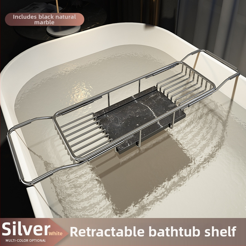 Разширяем държач за вана със сгъваем поднос за телефон, неръждаема стомана, електроплакиран финиш, модел YGJ, един слой, модерен минималистичен стил