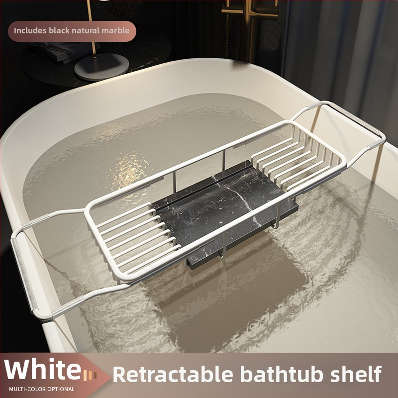 Разширяем държач за вана със сгъваем поднос за телефон, неръждаема стомана, електроплакиран финиш, модел YGJ, един слой, модерен минималистичен стил