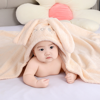 Детска кърпа за баня с качулка и дизайн слон, корална кадифена материя, жакардова тъкан, 120D прежда, 300–400g, персонализирано