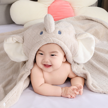 Детска кърпа за баня с качулка и дизайн слон, корална кадифена материя, жакардова тъкан, 120D прежда, 300–400g, персонализирано