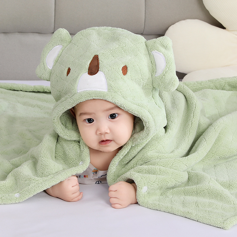 Детска кърпа за баня с качулка и дизайн слон, корална кадифена материя, жакардова тъкан, 120D прежда, 300–400g, персонализирано