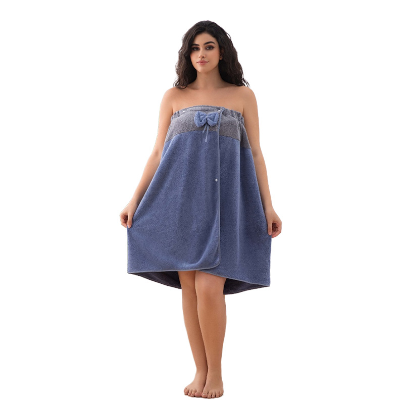 Naistele mõeldud vannitoa mantel: kantav rätikukleit, korallfrotee kangas, peamine kangas nailon, materjal polüester, imav ja pehme, sügissezonile (coral fleece; nylon; polyester)