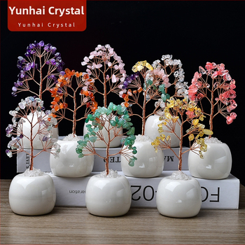 Raha puu ornament — roosa kristall, kingituskarp, kaasaegne minimalistlik stiil