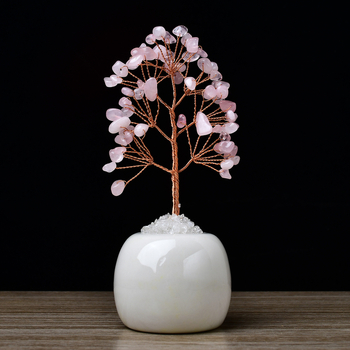 Raha puu ornament — roosa kristall, kingituskarp, kaasaegne minimalistlik stiil