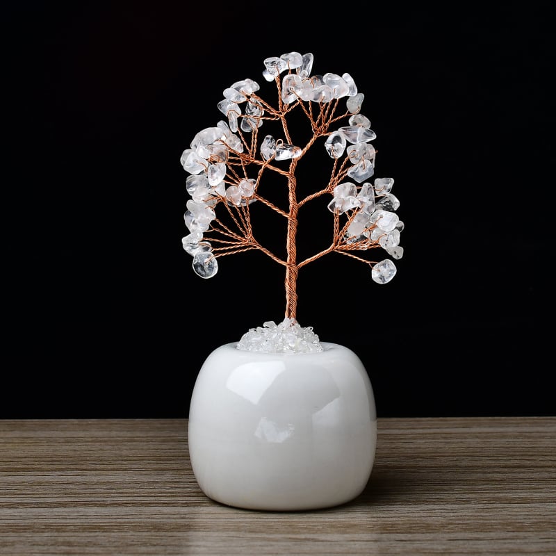 Raha puu ornament — roosa kristall, kingituskarp, kaasaegne minimalistlik stiil