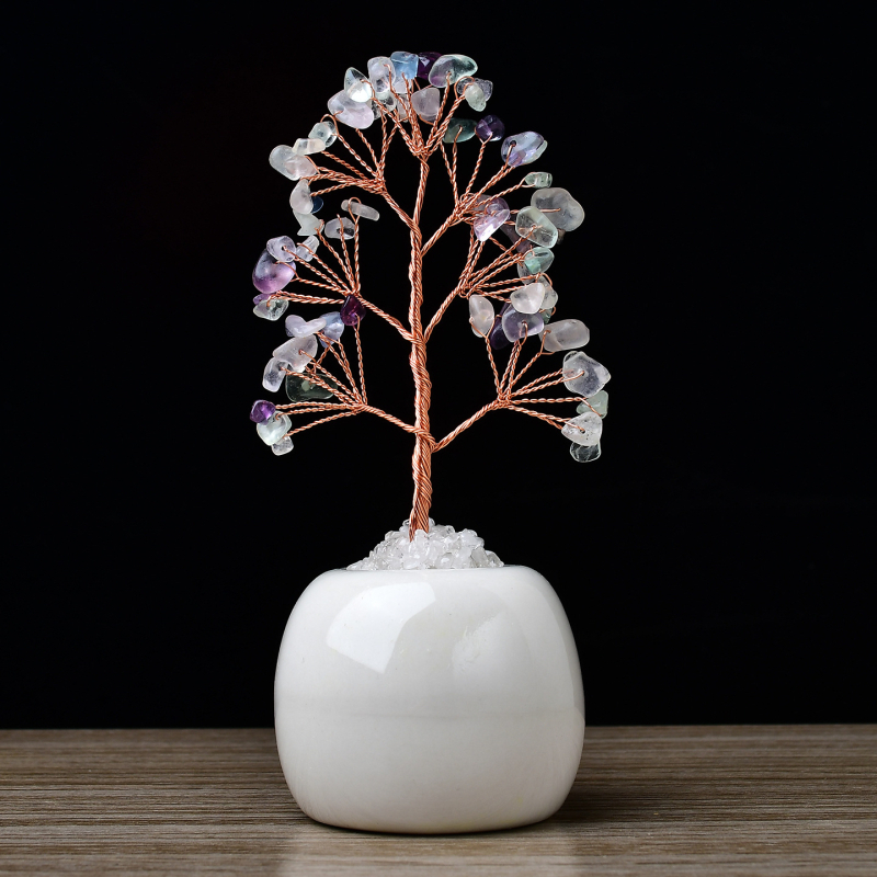 Raha puu ornament — roosa kristall, kingituskarp, kaasaegne minimalistlik stiil