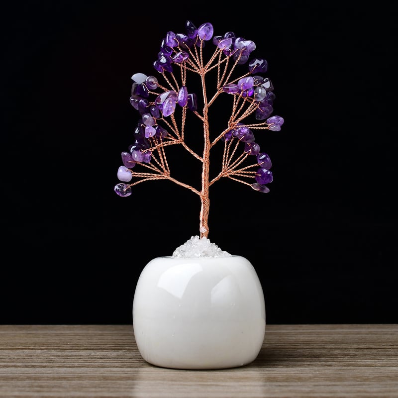 Raha puu ornament — roosa kristall, kingituskarp, kaasaegne minimalistlik stiil