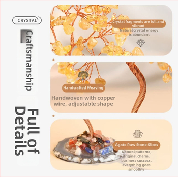 Kristāla koka dekors ar agāta pamatu un fluorīta akcentu, Yunlanxuan Crystal zīmols, kartona iepakojums