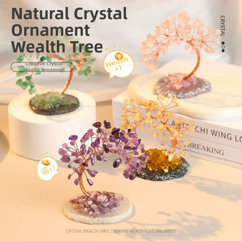 Kristāla koka dekors ar agāta pamatu un fluorīta akcentu, Yunlanxuan Crystal zīmols, kartona iepakojums