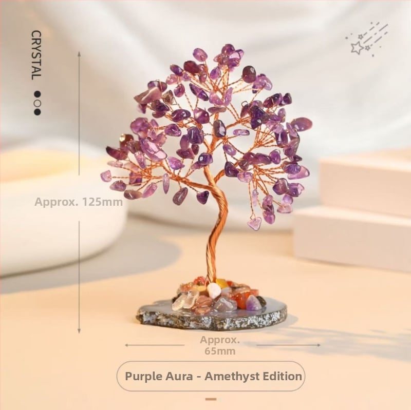 Kristāla koka dekors ar agāta pamatu un fluorīta akcentu, Yunlanxuan Crystal zīmols, kartona iepakojums