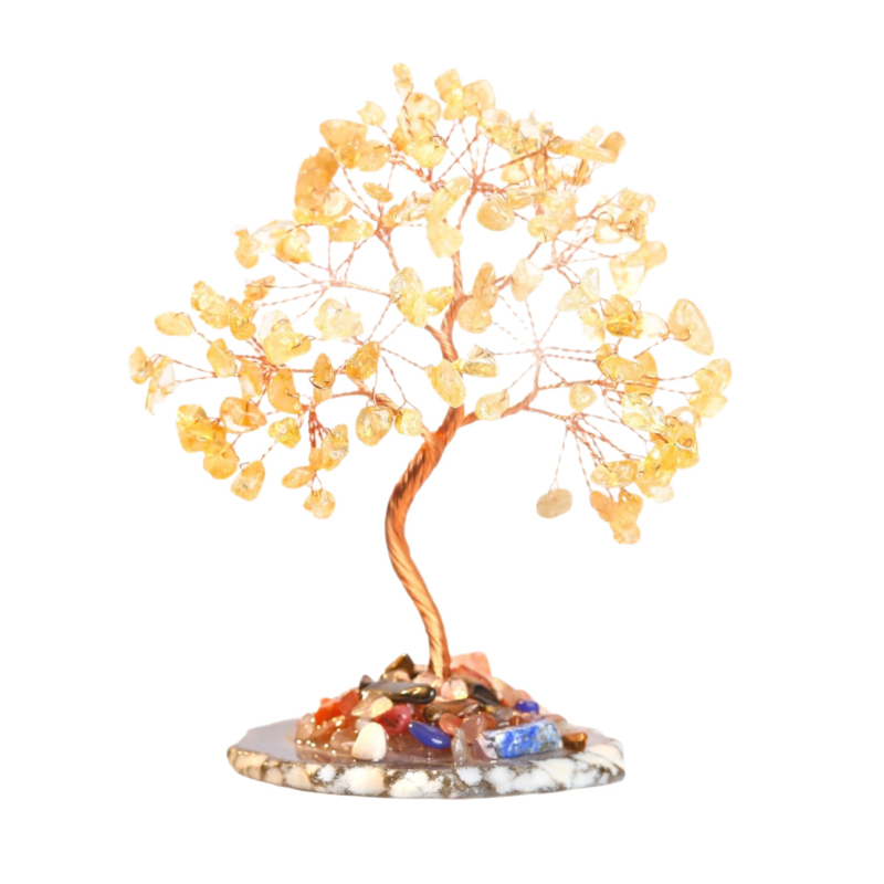 Kristāla koka dekors ar agāta pamatu un fluorīta akcentu, Yunlanxuan Crystal zīmols, kartona iepakojums