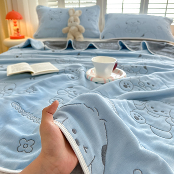 6-слоен памучен марля жакардово кърпа-одеяло, чист памук, реактивно боядисване, комплект кърпа-одеяло (2 или 3 части), модел с карикатура, пролетно-есенен