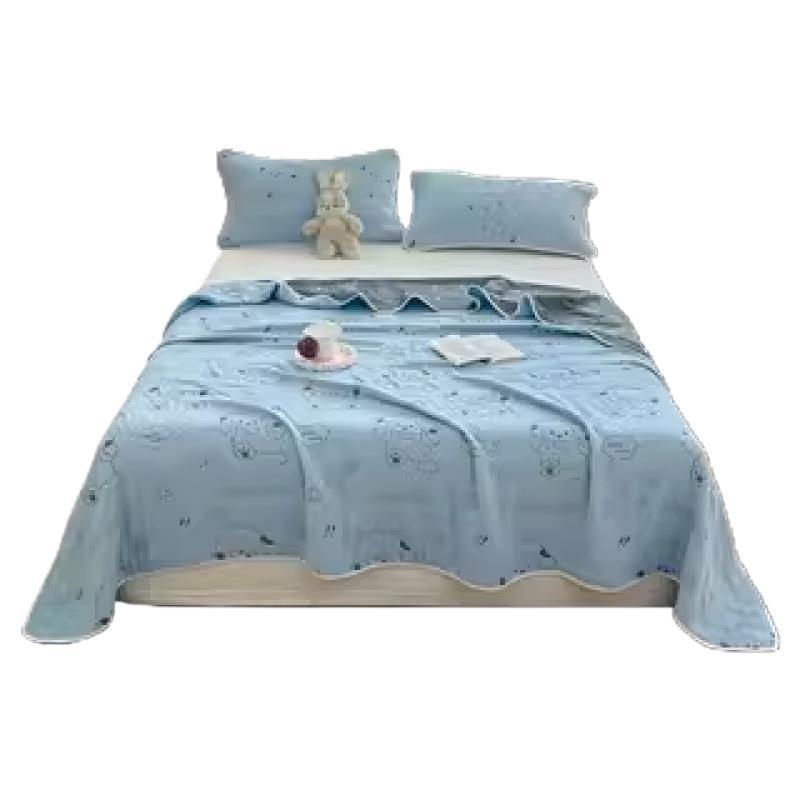 6-слоен памучен марля жакардово кърпа-одеяло, чист памук, реактивно боядисване, комплект кърпа-одеяло (2 или 3 части), модел с карикатура, пролетно-есенен