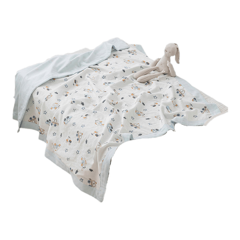 Pamut dupla géz törölközőtakaró nyárra, vékony pléd babáknak, karikatúra mintával, 0.55-1.0 kg