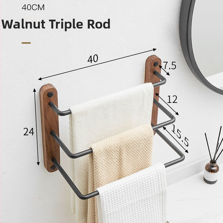 Valriekstu alumīnija sakausējuma dvieļu turētājs, trīs kārtu dizains, mūsdienīgs minimālisms, kravnesība 3–5 kg