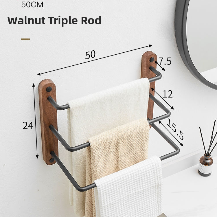 Valriekstu alumīnija sakausējuma dvieļu turētājs, trīs kārtu dizains, mūsdienīgs minimālisms, kravnesība 3–5 kg