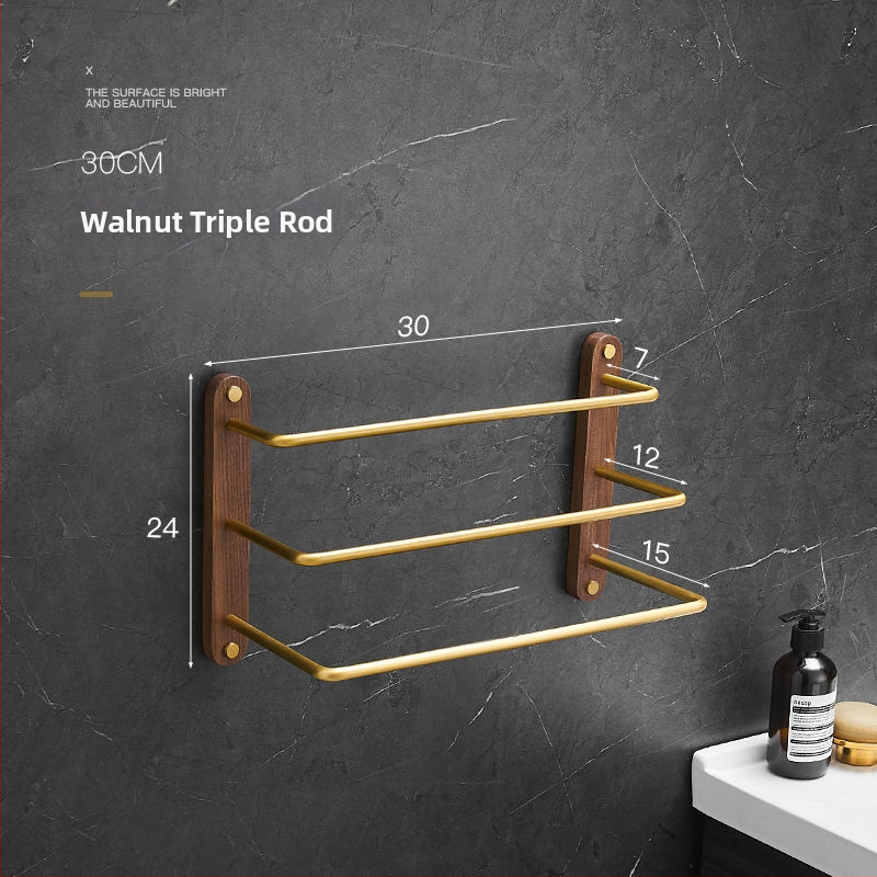Valriekstu alumīnija sakausējuma dvieļu turētājs, trīs kārtu dizains, mūsdienīgs minimālisms, kravnesība 3–5 kg