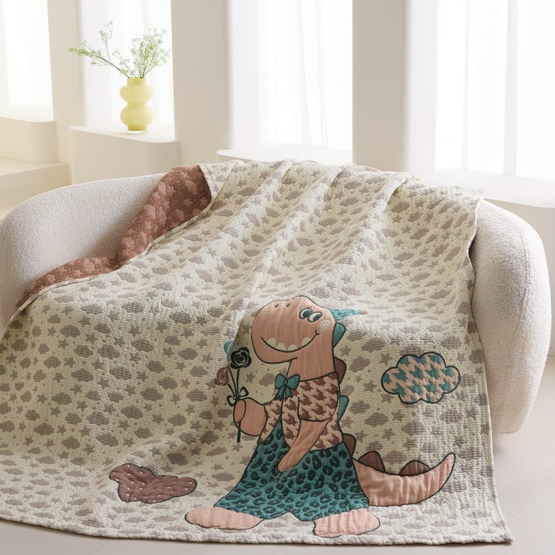 Pamukna ljetna deka s nabranim vlaknom, crtani motiv, 300–499 g, za sve sezone, moderni minimalistički stil