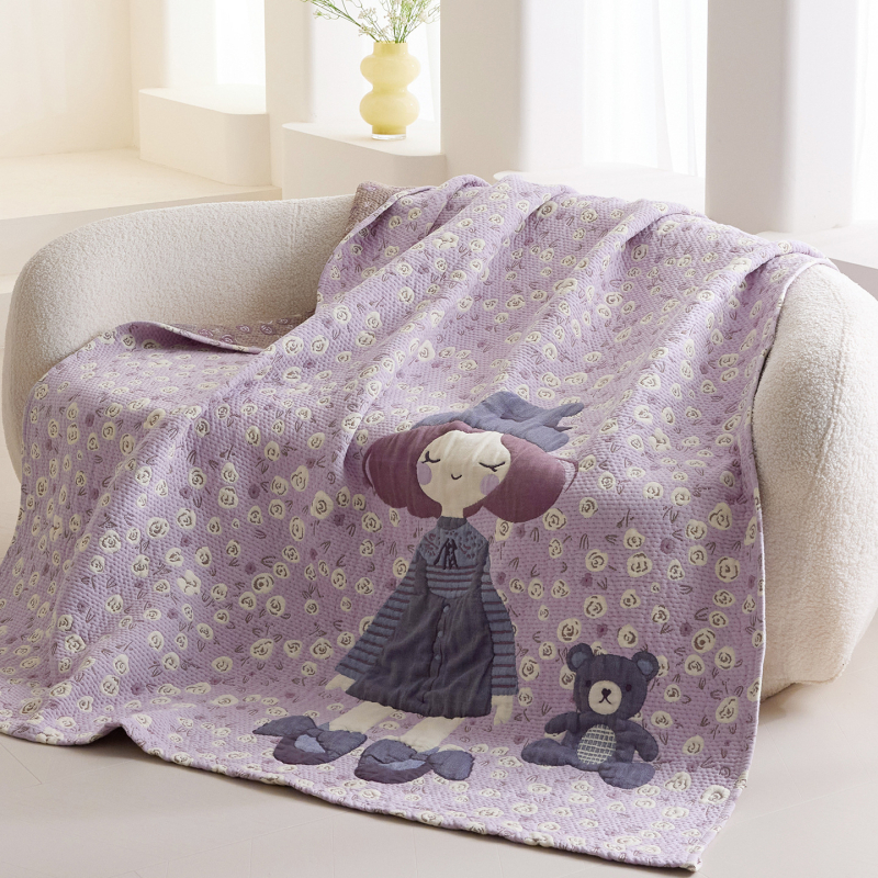 Pamukna ljetna deka s nabranim vlaknom, crtani motiv, 300–499 g, za sve sezone, moderni minimalistički stil