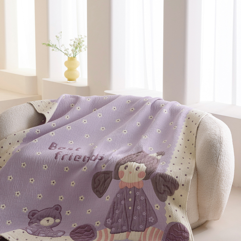 Pamukna ljetna deka s nabranim vlaknom, crtani motiv, 300–499 g, za sve sezone, moderni minimalistički stil