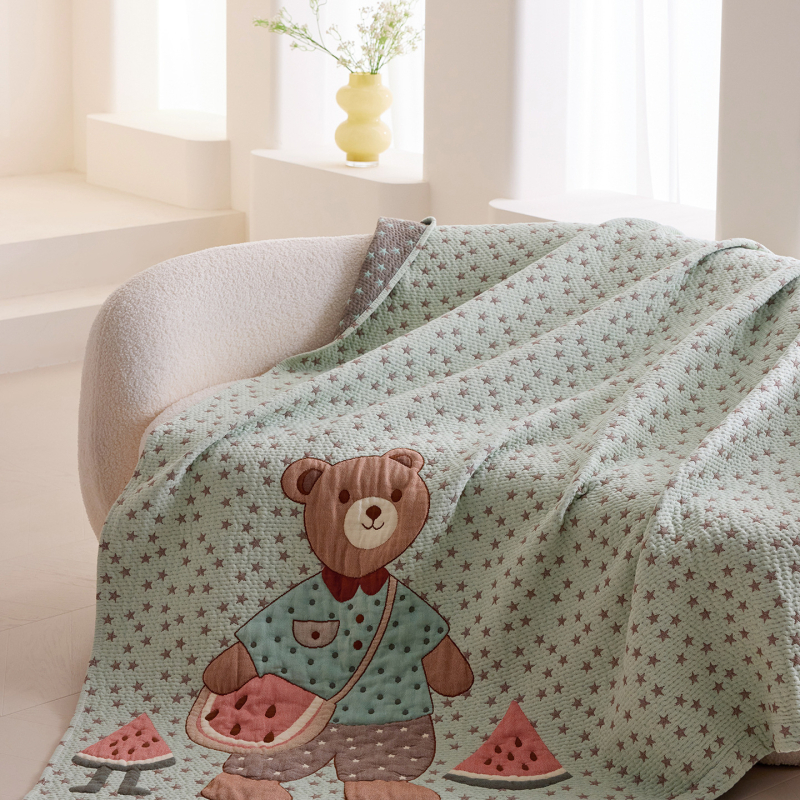 Pamukna ljetna deka s nabranim vlaknom, crtani motiv, 300–499 g, za sve sezone, moderni minimalistički stil