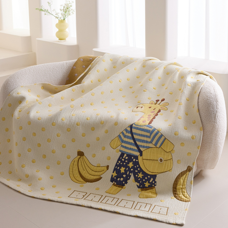 Pamukna ljetna deka s nabranim vlaknom, crtani motiv, 300–499 g, za sve sezone, moderni minimalistički stil