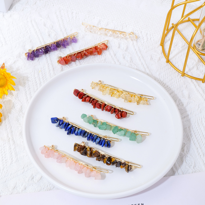 Ametista kristāla ģeometriska matu spraude, Runyangshi, mūsdienīgs minimālisma stils, iepakojums PP maisiņā